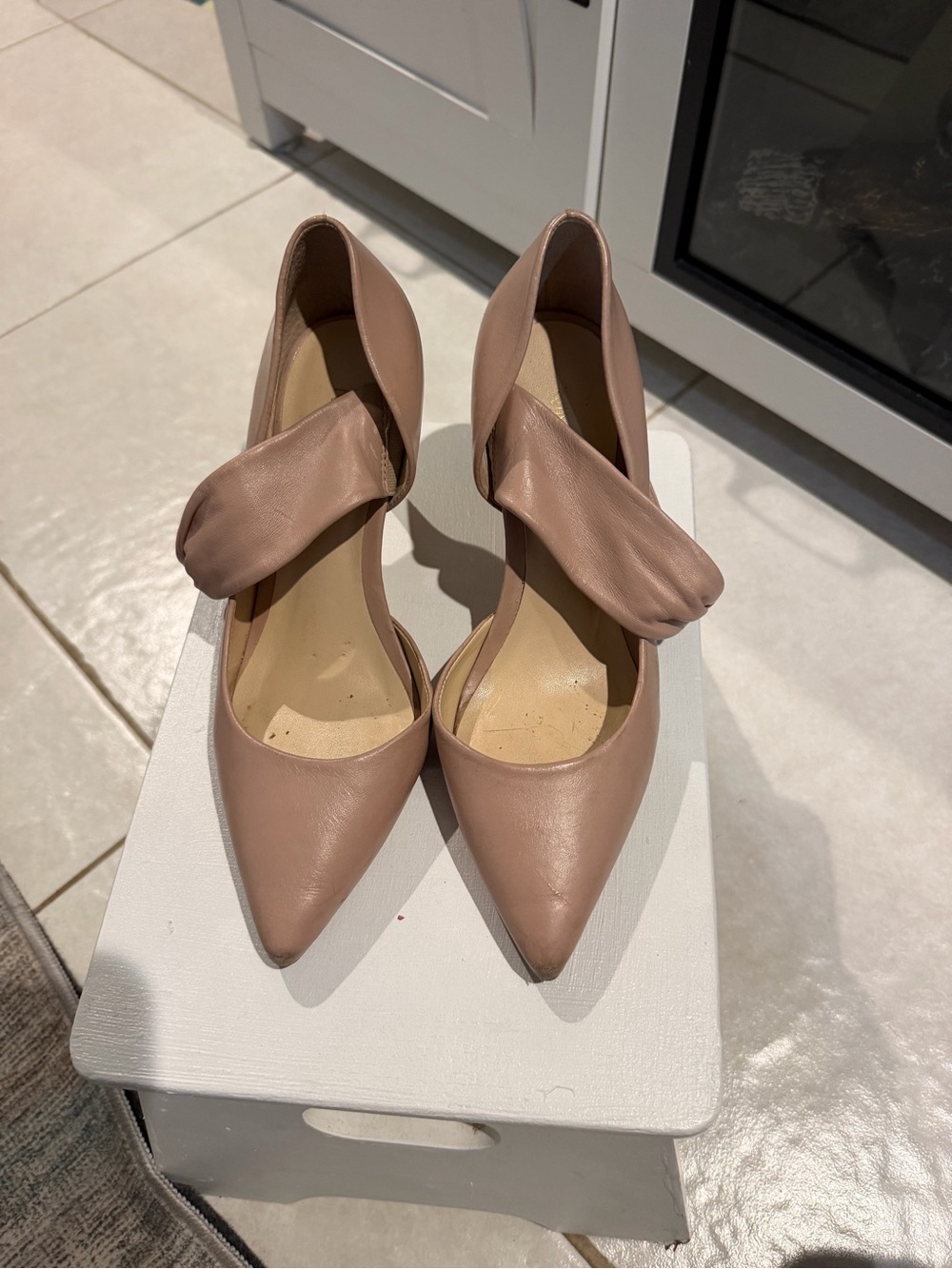 Tan Nude Heel Strap Heel Pumps